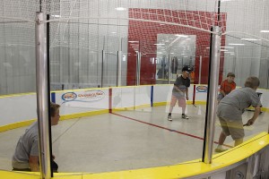 October 1, 2013. The new mini sticks arena in the Essroc Arena in Wellington, gives kids the chance to play hockey while they wait for practice or wactch their siblings play. From left to right, Carter Knock 9, Spencer Sctott 9, Cameron Osterhout 6, and Kasey Cocklin 9 enjoy a game of mini sticks.
