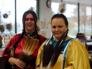 Angel Kelsey and Donna Lynn Mitchell were among the more than 500 visitors who attended the 18th Annual Festival of Native Arts at Loyalist College in 2013. 