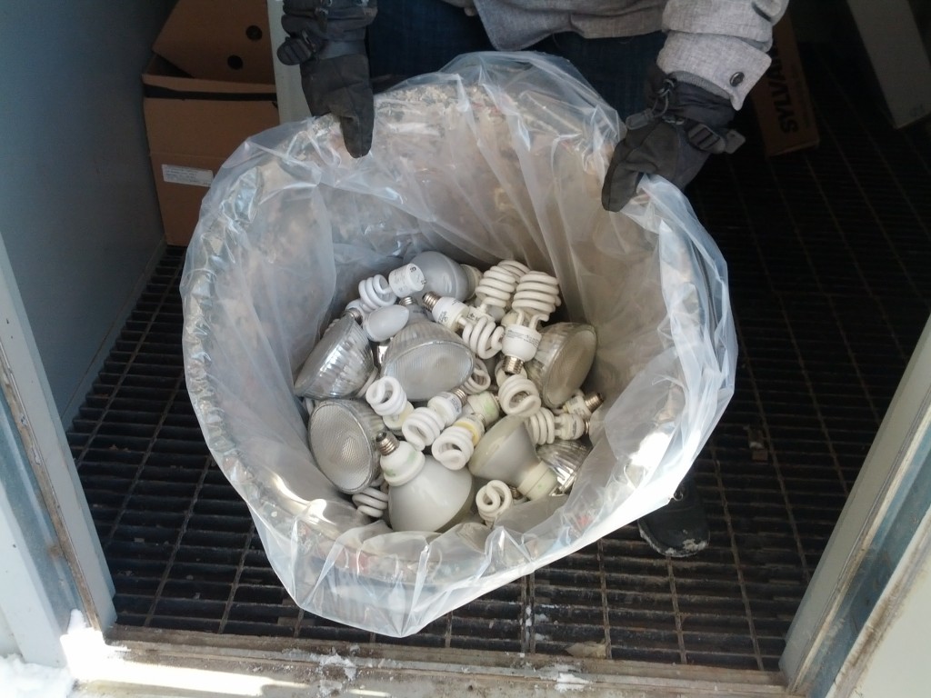 CFLs collected at the Hazardous & Electronic Waste Depot in Belleville. Photo by Michelle Poirier.