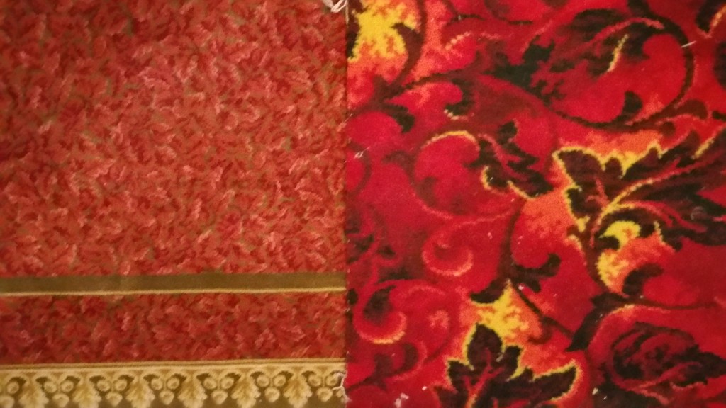 The old carpet on the right, compared to the restored carpet, on the left.