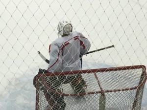 Olivier Lafreniere sets himself for a shot at Tuesday's Wellington Dukes practice. Photo by Brock Ormond, QNet News