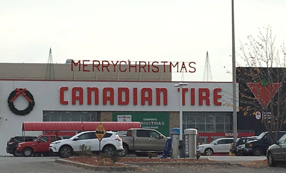 The Canadian Tire on Bell Boulevard has been decorated for Christmas since before Halloween this year. Most residents asked agree this is too early to be decorating for the holidays. Photo by QNet's Tara Henley.