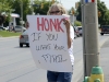 BELLEVILLE ONT (15/06/2011) Locked out Canada Post employee Doris Cleghorn joins a demonstration picket in Belleville. Cleghorn has been a letter carrier with Canada Post for 10 years. Canada Post decided to lock out its employees due to the cost, and safety concerns of the rotating strikes. Photo by Linda Horn
