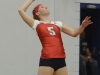 Lancers captain Kirsten Talsma serves in volleyball action Saturday, Nov. 24. Talsma recently broke an OCAA career service ace record. Photo by Taylor Renkema.