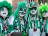 TORONTO, Ont. (25/11/2012) â Long time friends and Saskatchewan Roughriders fans Alan Pugh, Trevor Stodard, Tony Dagenais and Stacey Burden (l-r) make their way to the Rogers Centre for the 100th game armed with their Kiss inspired makeup. They got their tickets last February and will be watching the game from the 100 level.  Photo by Julia McKay