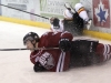 BELLEVILLE, Ont. (11/02/12) - Daniel Poliziani of the Guelph Storm and Joseph Cramarossa of the Belleville Bulls get tangled up along the boards of the Yardmen Arena in Belleville on Saturday, Feb. 11, 2012. Despite trailing after a second period goal by the Storm, the Bulls rallied to pull off a 3-1 win. Photo by Rachel Psutka.