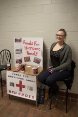 Second year SSW student Sarah Hedley along with fellow student Maria Pope (not pictured) are raising money for the Red Cross outside of the shark tank pub. The fundraiser is part of a class project that involves students working with charities to raise awareness and funds.
