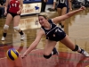 BELLEVILLE, Ont. (14/01/12) â Sherene Einarsson of the Loyalist Lady Lancers tries to save the ball from touching the ground during the women's volleyball game against the Cambrian Golden Shield in Belleville at Loyalist College, Saturday, Jan. 14, 2012. The Lady Lancers all three sets to top-seeded OCAA East Division Cambrian College. Photo by Melchizedek Maquiso.