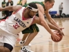 BELLEVILLE, Ont (31/01/12) - Jake Burleigh (right) of the Fleming Knights battle for the ball against Robert Hanson of the Loyalist Lancers (right) during the men's basketball game held at Loyalist College.  The Knights won 79-72.  Photo by Melchizedek Maquiso.