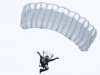 Corporal Michel St. Pierre lands with flare during the Skyhawks season opener at Trenton Highschool using his reserve paprachute. Photo: Gail Paquette