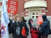 (BELLEVILLE) 11-12-2012 - Karen Fisk, President of the local Elementary Teacher's Federation of Ontario, stands proud with her sign outside the Hastings Prince Edward school board building on Tuesday's rally of solidarity. Photo by Keenan Weaver