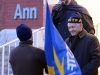 (BELLEVILLE) 11-12-2012 - John Zikopoulos of the OSSTF Active Retired Members happily passes the ceremonial flag of political protest to its new custodian, OSSTF Vice President Keith Sled. Photo by Keenan Weaver