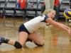 Loyalist's Jenny Richardson digs for the ball during a game against Durham. The Lancers fell 3-0. Photo by Taylor Renkema.