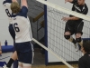 Lancers Lucas Yakabuski and Jared Moelker block a spike from Boreal's Eric Larabie. The Lancers won 3-1. Photo by Taylor Renkema.