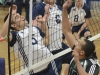Lancers Glann Martin, Lucas Yakabuski and Jared Moelker look to block a tip from Fleming's Blair Morris. Photo by Taylor Renkema.